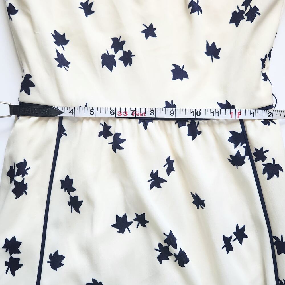 Vintage 1970s Cream & Navy Long Sleeve Maple Leaf Print Midi Dress | Women's 4 - Picture 8 of 9